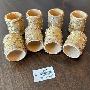 Set of 8 Pier 1 India Gold Sparkle Silk Sheen Embellished Napkin Rings